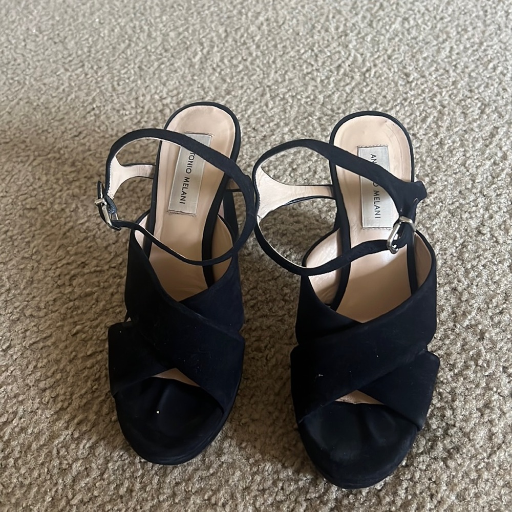 Black Suede Leather Ankle Strap Heels